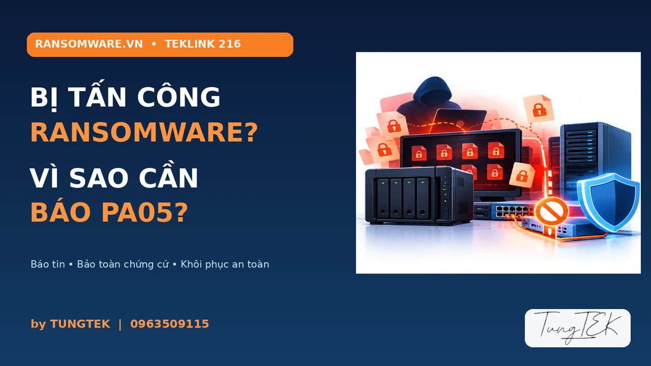 Ransomware và PA05: báo tin, bảo toàn chứng cứ số và phục hồi dữ liệu có kiểm soát.