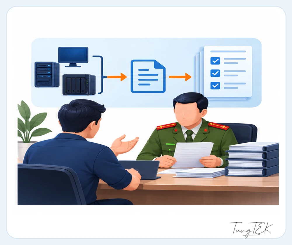 Đại diện doanh nghiệp trao đổi hồ sơ sự cố với cơ quan tiếp nhận.